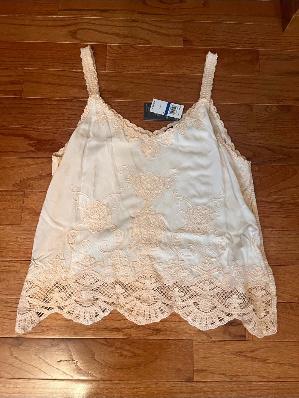 Democracy Cream/pink Lace-Embroidered Camisole XL